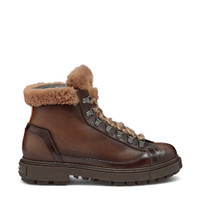 Men's dark brown leather hiking boot with fur - Santoni - 1