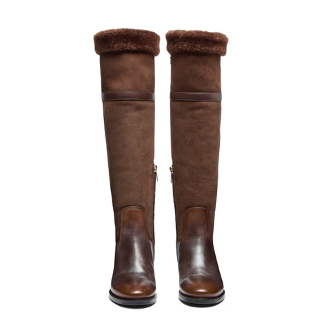 Women's dark brown leather and shearling boot - Santoni - 4