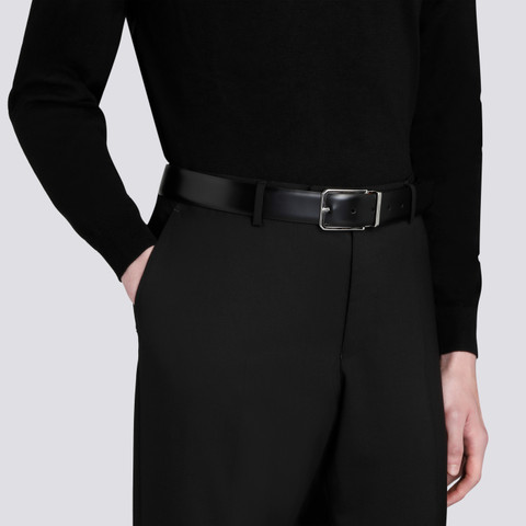 Men’s polished black leather adjustable belt - Santoni - 2