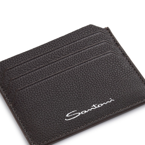 Dark brown tumbled leather credit card holder - Santoni - 5