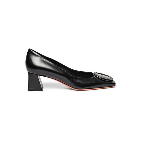 Women's black leather mid-heel pump - Santoni - 1
