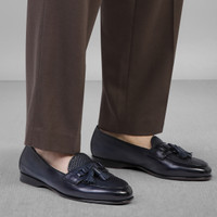 Mocassino Andrea con nappe da uomo in pelle blu - Santoni - 2