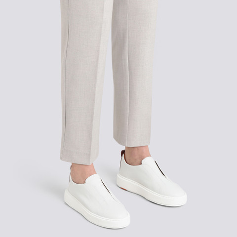 Women's white tumbled leather slip-on sneaker - Santoni - 2