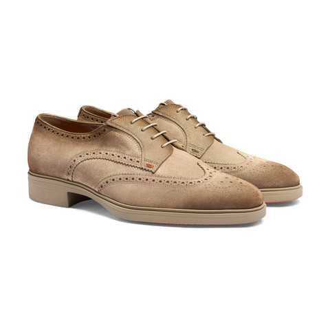 Men's beige suede Easy brogue lace-up - Santoni - 3
