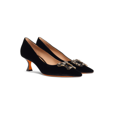 Women's black velvet mid-heel Santoni Sibille pump - Santoni - 3