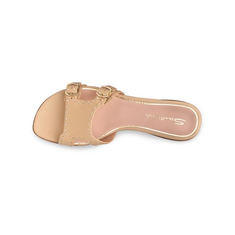 Women's beige leather Didi slide sandal - Santoni - 4