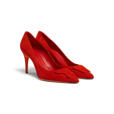 Women's red suede high-heel Santoni Sibille pump - Santoni - 3