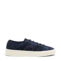 Men's blue woven suede Double Buckle Sneaker - Santoni - 1