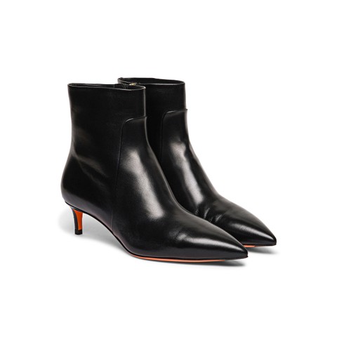 Women's black leather low-heel ankle boot - Santoni - 3