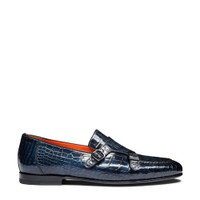 Men's blue alligator leather double monk straps loafer - Santoni - 1