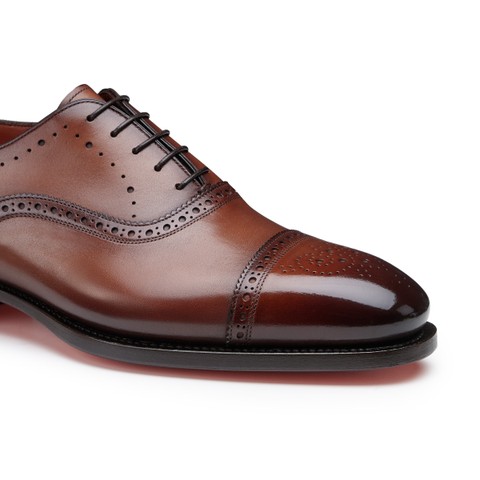 Men's brown leather Oxford brogue lace-up - Santoni - 4