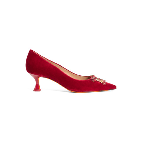 Women's red velvet mid-heel Santoni Sibille pump - Santoni - 1