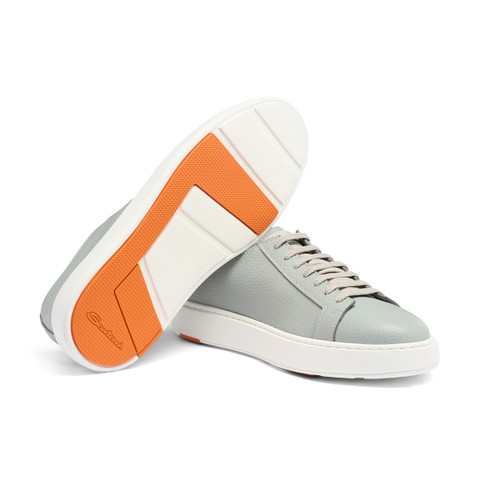 Men's light blue tumbled leather sneaker - Santoni - 4