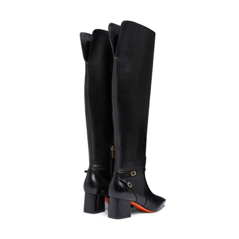 Women's black leather mid-heel boot - Santoni - 4