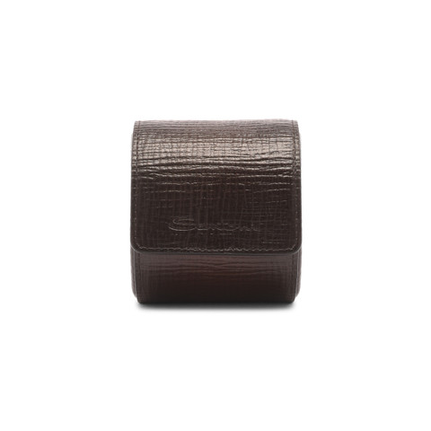 Petit &eacute;tui &agrave; montres en cuir estamp&eacute; marron - Santoni - 1