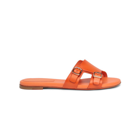 Women's orange leather double-buckle slide sandal - Santoni - 1