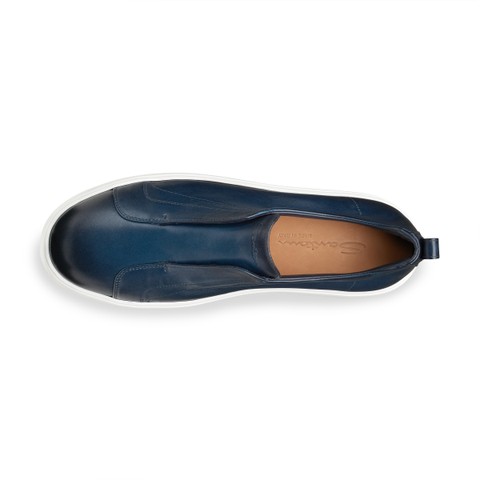 Men's blue leather slip-on sneaker - Santoni - 4