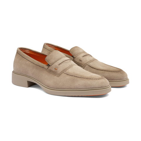 Men's beige suede Easy penny loafer - Santoni - 3