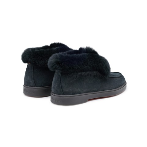 Women's black suede desert boot with fur - Santoni - 3