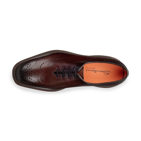 Zapatos de cordones Oxford tipo brogue Easy Nova de hombre en piel marr&oacute;n oscuro - Santoni - 4
