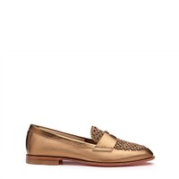 Women's gold laminated leather penny loafer - Santoni - 1