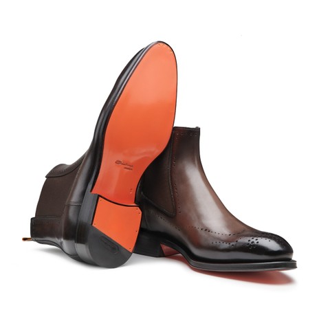Men’s brown leather Chelsea brogue boot - Santoni - 3