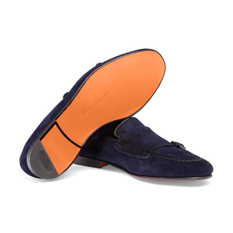 Men's blue suede double-buckle loafer - Santoni - 4