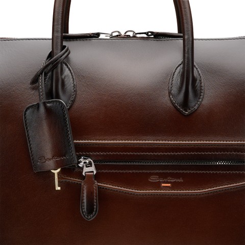 Sac d&rsquo;ordinateur en cuir brun fonc&eacute; - Santoni - 5