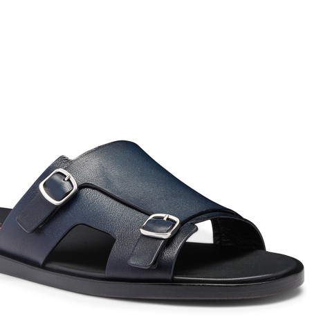Men's blue leather double-buckle sandal - Santoni - 6