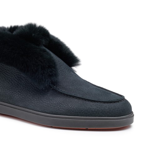 Women's black suede desert boot with fur - Santoni - 5