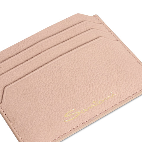 Pink tumbled leather credit card holder - Santoni - 4