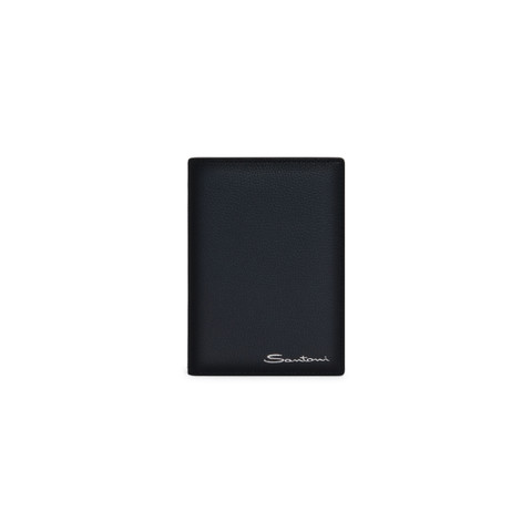 Blue tumbled leather passport case - Santoni - 1