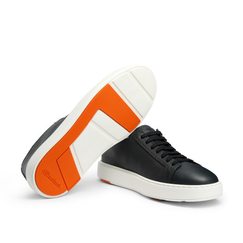 Men's blue tumbled leather sneaker - Santoni - 4