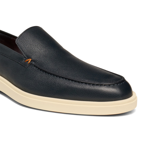 Men's blue tumbled leather loafer - Santoni - 6