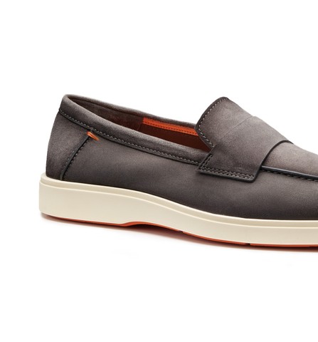 Mocassino penny da uomo in suede grigio - Santoni - 6