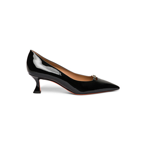 Women's black patent leather mid-heel pump - Santoni - 1