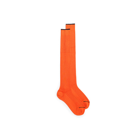 Orange Filo di Scozia mercerised cotton high socks - Santoni - 1