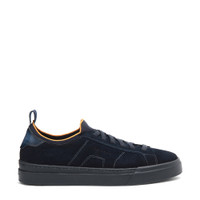 Men's blue suede and leather slip-on sneaker - Santoni - 1