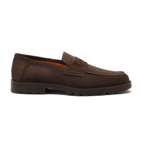 Men's dark brown suede penny loafer - Santoni - 1
