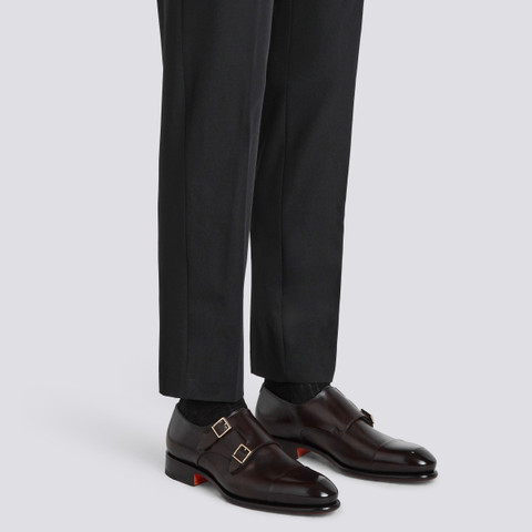 Men's polished brown leather double-buckle shoe - Santoni - 2