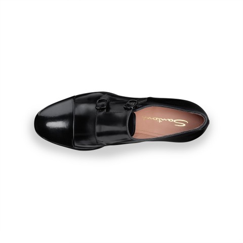 Chaussure &agrave; double boucle en cuir noir pour femme - Santoni - 4