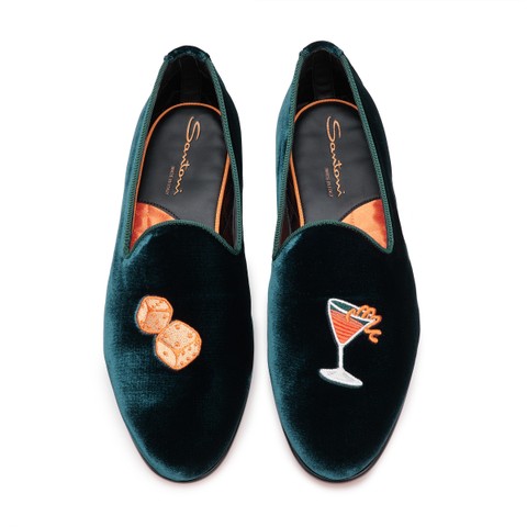 Men's green velvet loafer - Santoni - 4