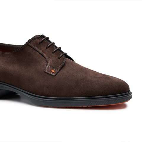 Men's dark brown suede Easy lace-up - Santoni - 5