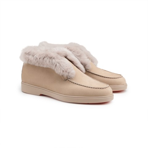 Women's dove grey suede desert boot with fur - Santoni - 2