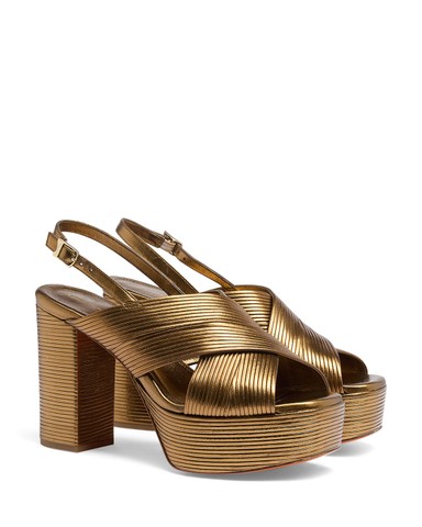 Women's gold leather high-heel sandal - Santoni - 5