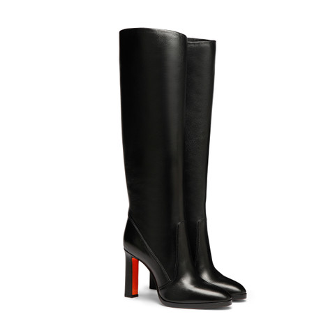 Women's black leather high-heel boot - Santoni - 3