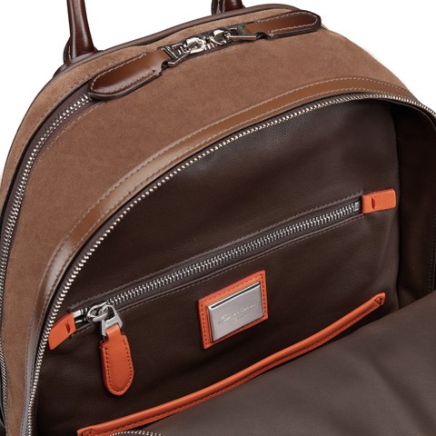 Brown suede and leather backpack - Santoni - 4