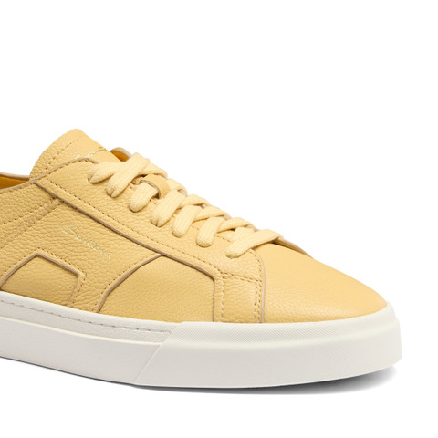 Men's yellow tumbled leather Double Buckle Sneaker - Santoni - 6