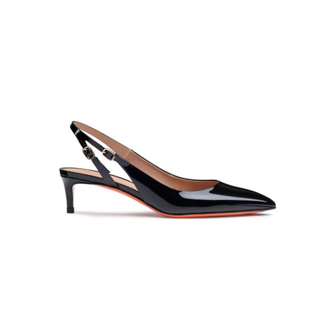 Women's black patent leather low-heel slingback - Santoni - 1