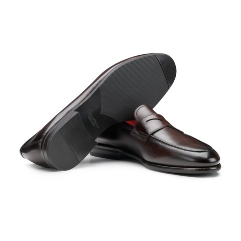 حذاء لوفر بنّي (Penny) Carlo من الجلد البني الداكن للرجال - Santoni - 3